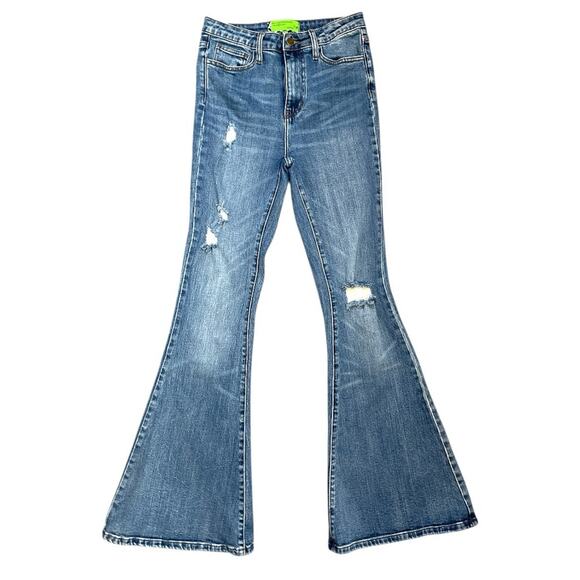 Sandrine Rose x Free People Super Flare Jeans Indigo Size 27 Distressed - Picture 3 of 16